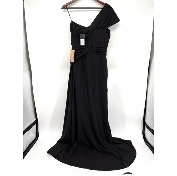 NEW Tadashi Shoji Black Ayelet One Shoulder Formal Maxi Dress Gown Medium - Picture 4 of 11